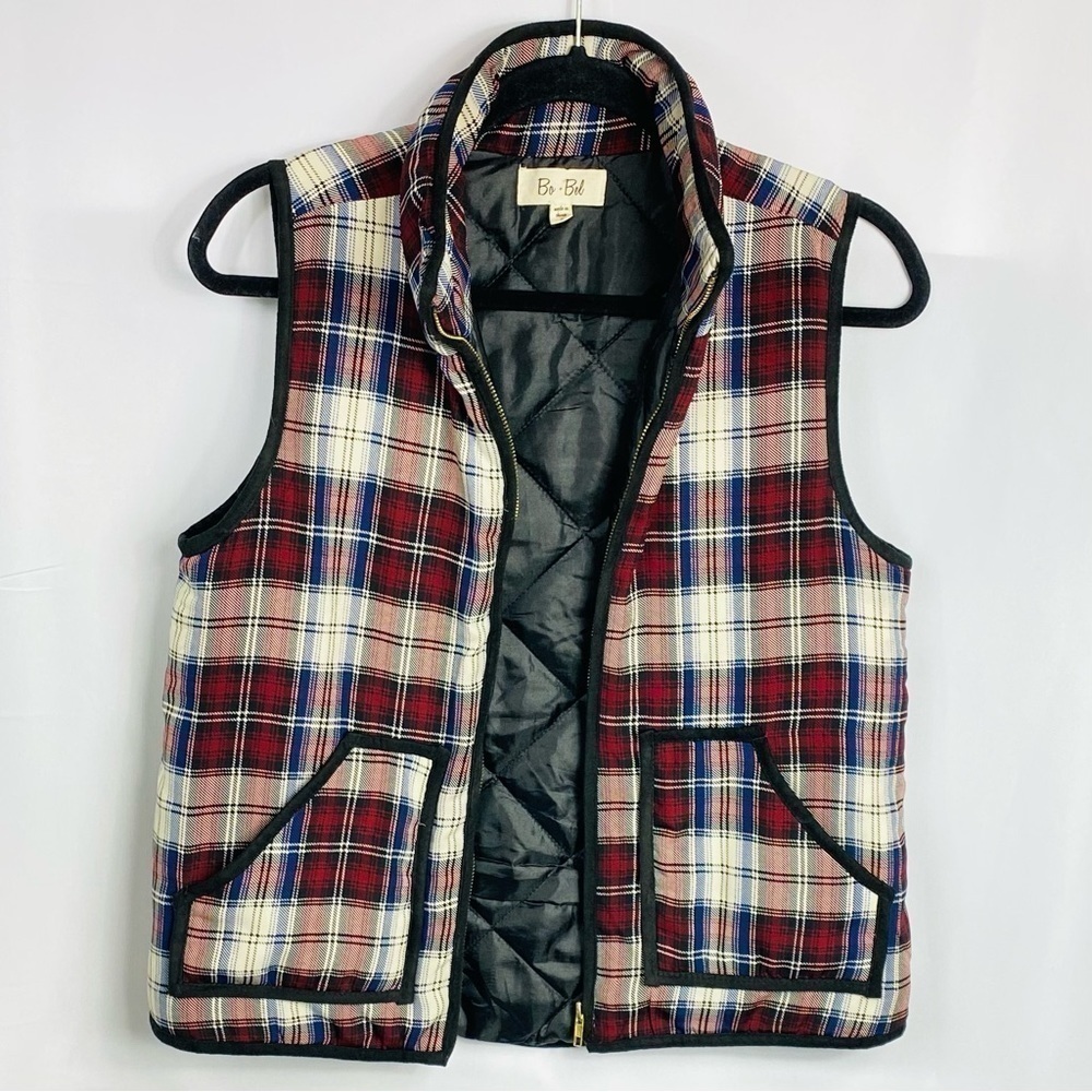 Bo Bel Women’s Sz Small Multi Color Plaid Quilted Puffer Zippered Vest - Picture 4 of 7